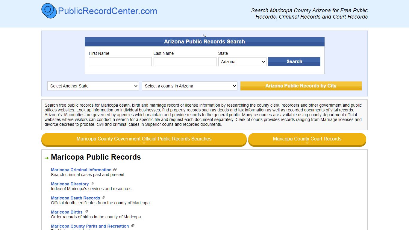Maricopa County Arizona Free Public Records - Court Records - Criminal ...